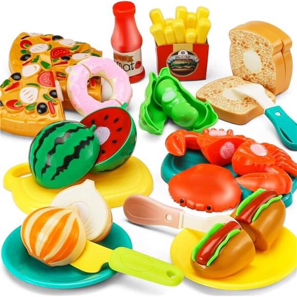 42 Items 87 Pcs Cutting Play Food Toy for Kids Kitchen Set,Pretend Cooking Set - Picture 4 of 7